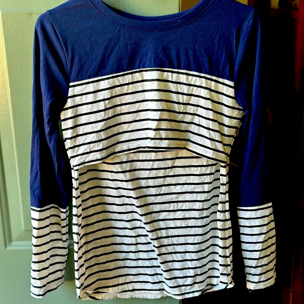 Nursing Shirt - navy and white striped
